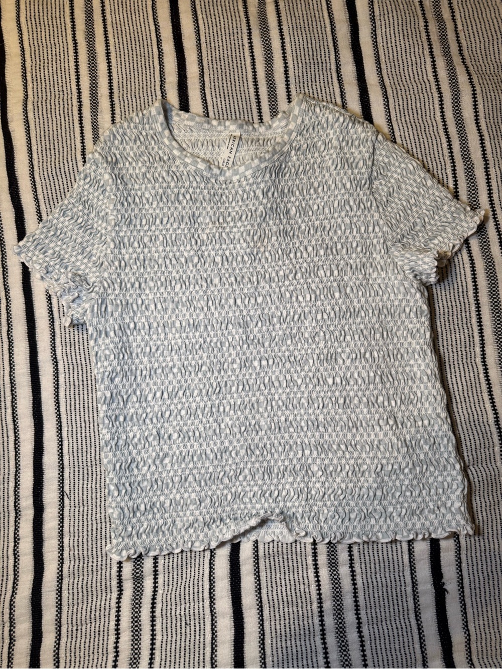 American Eagle Outfitters Light Blue Textured Short Sleeve Top